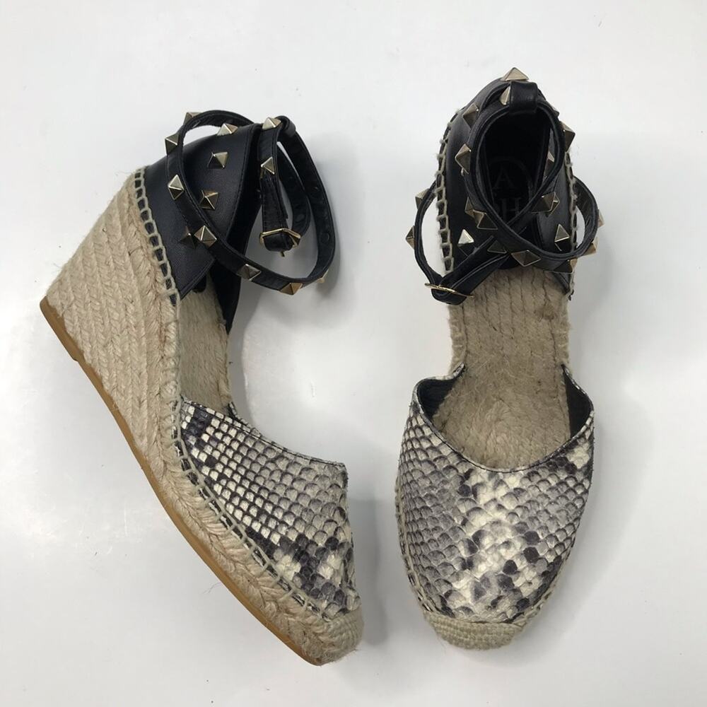 Ash Women's Winnie Snakeskin Studded Platform Espadrille Wedge‎ Sandals Size 39